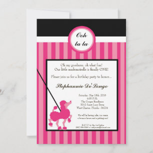 5 x 7 Girl Pink Poodle Paris Birthday Par Uitnodig Kaart