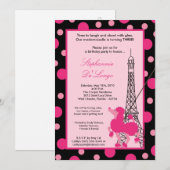 5 x 7 Girl Pink Poodle Paris Birthday Par Uitnodig Kaart (Voorkant / Achterkant)