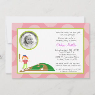 5 x 7 Girl Pink Soft Ball Birthday Showuitnodiging Save The Date