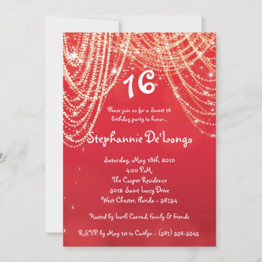 5 x 7 Glitz Glimmer Sweet 16 Birthday Invitation Kaart (Voorkant)