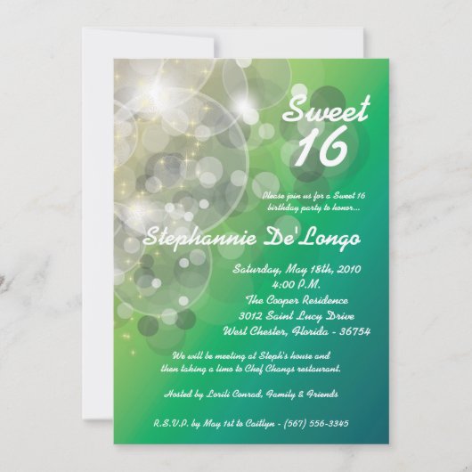 5 x 7 Glitz Glimmer Sweet 16 Birthday Invitation Kaart (Voorkant)