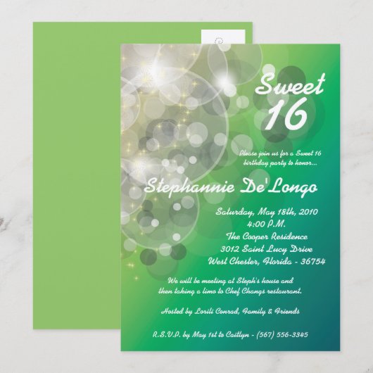 5 x 7 Glitz Glimmer Sweet 16 Birthday Invitation Kaart (Voorkant / Achterkant)