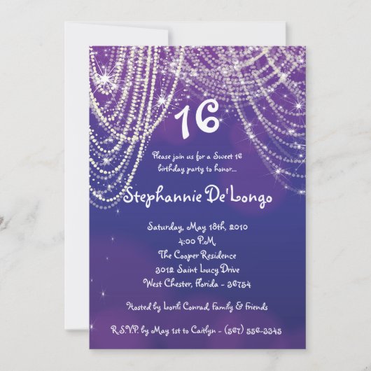 5 x 7 Glitz Glimmer Sweet 16 Birthday Invitation Kaart (Voorkant)