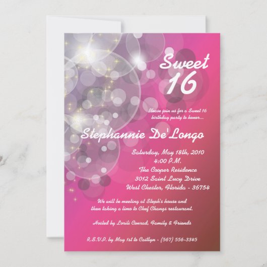 5 x 7 Glitz Glimmer Sweet 16 Birthday Invitation Kaart (Voorkant)