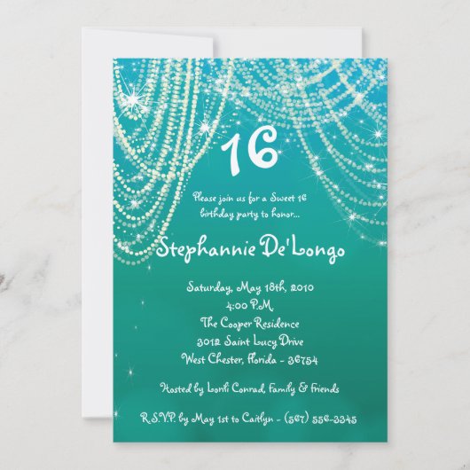 5 x 7 Glitz Glimmer Sweet 16 Birthday Invitation Kaart (Voorkant)