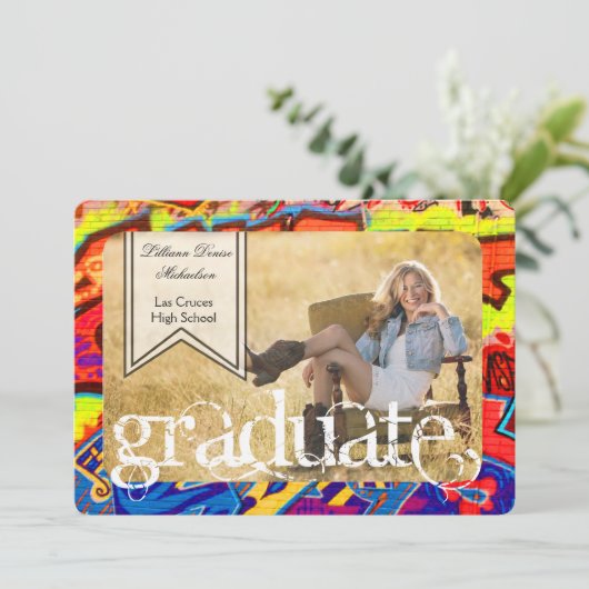 5 x 7 Graffiti Paint Air Brush Senior Aankondiging (Staand voorkant)