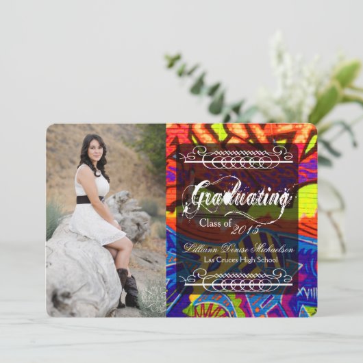 5 x 7 Graffiti Paint Air Brush Senior Aankondiging (Staand voorkant)