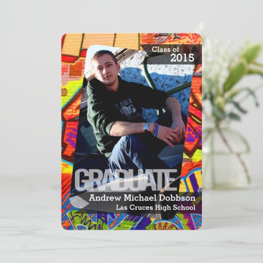 5 x 7 Graffiti Paint Air Brush Senior Aankondiging (Staand voorkant)