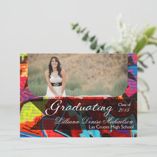 5 x 7 Graffiti Paint Air Brush Senior Aankondiging (Staand voorkant)