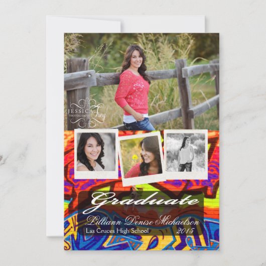 5 x 7 Graffiti Paint Air Brush Senior Aankondiging (Voorkant)