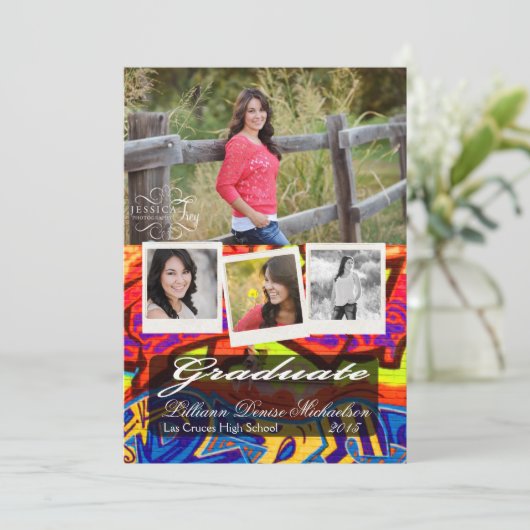 5 x 7 Graffiti Paint Air Brush Senior Aankondiging (Staand voorkant)