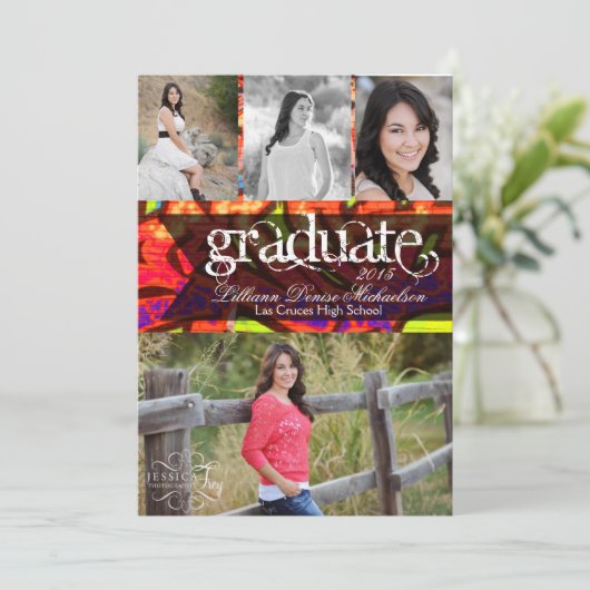 5 x 7 Graffiti Paint Air Brush Senior Aankondiging (Staand voorkant)