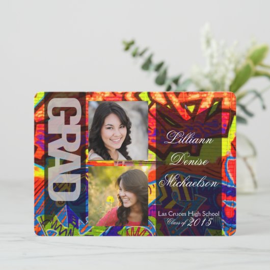 5 x 7 Graffiti Paint Air Brush Senior Aankondiging (Staand voorkant)