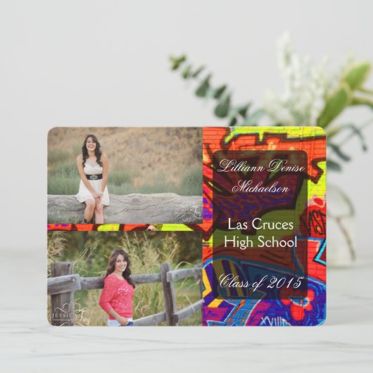 5 x 7 Graffiti Paint Air Brush Senior Aankondiging (Staand voorkant)