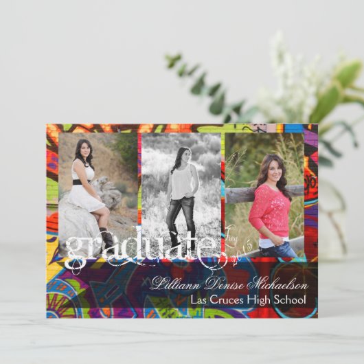 5 x 7 Graffiti Paint Air Brush Senior Aankondiging (Staand voorkant)