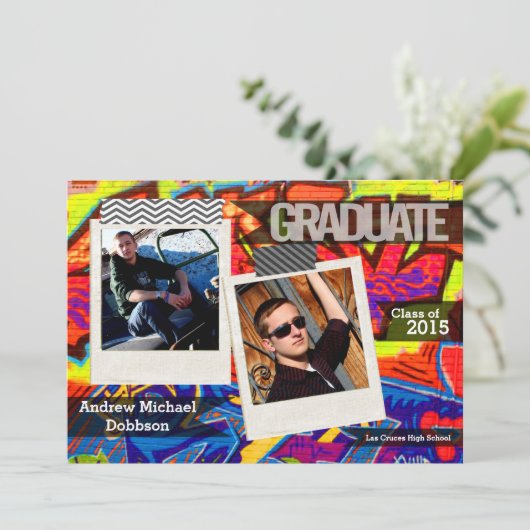 5 x 7 Graffiti Paint Air Brush Senior Aankondiging (Staand voorkant)