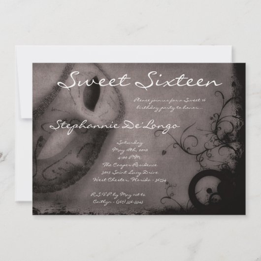 5 x 7 Gray Masquerade Sweet 16 Birthday Uitnodigin Kaart (Voorkant)