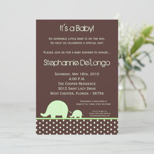 5 x 7 Green Neut Mod Elephant Baby shower Invitati Kaart (Staand voorkant)