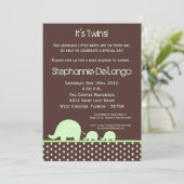 5 x 7 Green Twin Mod Elephant Baby shower Invitati Kaart (Staand voorkant)