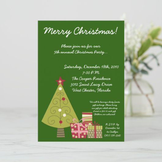 5 x 7 Green XMAS Tree-kerstfeest Kaart (Staand voorkant)