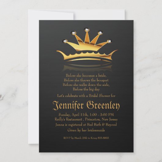 5 x 7 inch Gold Royal Queen Crown Invitation Kaart (Voorkant)