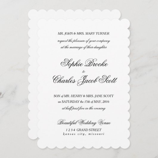 5 x 7-inch Klassieke Script Scallop Weddenschap Kaart (Voorkant / Achterkant)