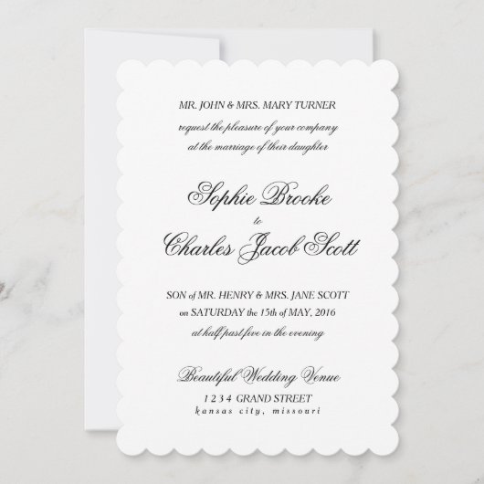 5 x 7-inch Klassieke Script Scallop Weddenschap Kaart (Voorkant)