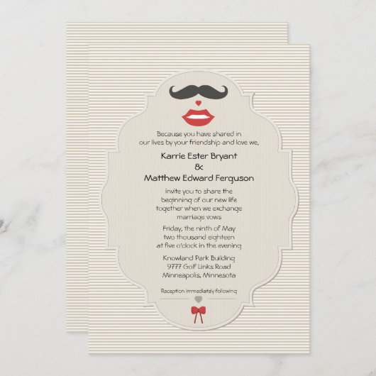 5 x 7 inch mustache lips Retro Weddenschap Kaart (Voorkant / Achterkant)