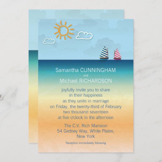 5 x 7 inch Ocean Sand Beach Theme Weddenschap Kaart (Voorkant / Achterkant)