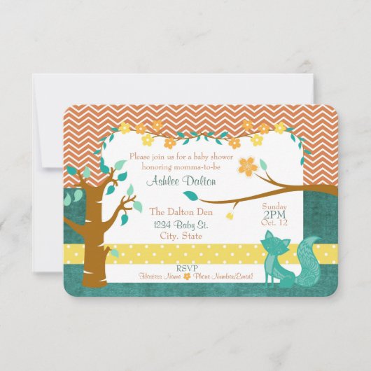 5 x 7 inch Woodland Fox Baby shower Invitation Kaart (Voorkant)