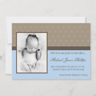 5 x 7 Jongen Blue Polka Dot PHOTO Birth Notice Aankondiging