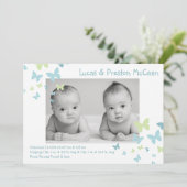 5 x 7 Jongen Twins Butterfly Foto geboorteaankondi Aankondiging (Staand voorkant)