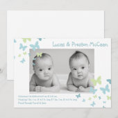 5 x 7 Jongen Twins Butterfly Foto geboorteaankondi Aankondiging (Voorkant / Achterkant)