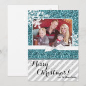 5 x 7 Kerstmis XMAS Blue Glitter Snowfla FOTO-kaar Feestdagenkaart (Voorkant / Achterkant)