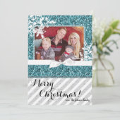 5 x 7 Kerstmis XMAS Blue Glitter Snowfla FOTO-kaar Feestdagenkaart (Staand voorkant)
