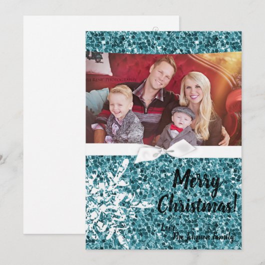 5 x 7 Kerstmis XMAS Blue Glitter Snowfla FOTO-kaar Feestdagenkaart (Voorkant / Achterkant)