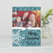 5 x 7 Kerstmis XMAS Blue Glitter Snowfla FOTO-kaar Feestdagenkaart (Staand voorkant)
