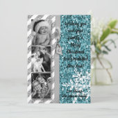 5 x 7 Kerstmis XMAS Blue Glitter Snowfla FOTO-kaar Feestdagenkaart (Staand voorkant)