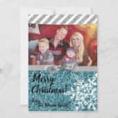 5 x 7 Kerstmis XMAS Blue Glitter Snowfla FOTO-kaar Feestdagenkaart (Voorkant)