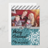 5 x 7 Kerstmis XMAS Blue Glitter Snowfla FOTO-kaar Feestdagenkaart (Voorkant / Achterkant)