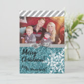 5 x 7 Kerstmis XMAS Blue Glitter Snowfla FOTO-kaar Feestdagenkaart (Staand voorkant)