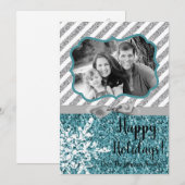 5 x 7 Kerstmis XMAS Blue Glitter Snowfla FOTO-kaar Feestdagenkaart (Voorkant / Achterkant)