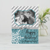 5 x 7 Kerstmis XMAS Blue Glitter Snowfla FOTO-kaar Feestdagenkaart (Staand voorkant)