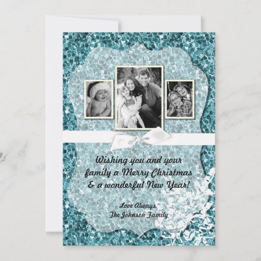 5 x 7 Kerstmis XMAS Blue Glitter Snowfla FOTO-kaar Feestdagenkaart (Voorkant)