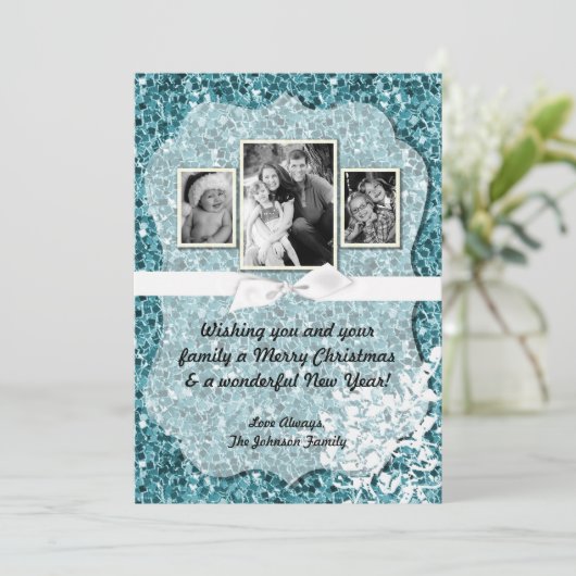 5 x 7 Kerstmis XMAS Blue Glitter Snowfla FOTO-kaar Feestdagenkaart (Staand voorkant)