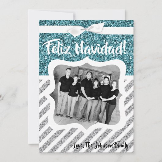 5 x 7 Kerstmis XMAS Blue Glitter Snowfla FOTO-kaar Feestdagenkaart (Voorkant)