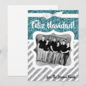 5 x 7 Kerstmis XMAS Blue Glitter Snowfla FOTO-kaar Feestdagenkaart (Voorkant / Achterkant)