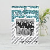 5 x 7 Kerstmis XMAS Blue Glitter Snowfla FOTO-kaar Feestdagenkaart (Staand voorkant)