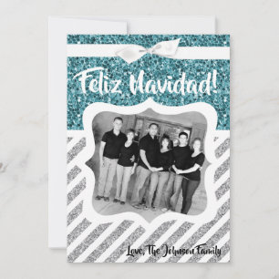 5 x 7 Kerstmis XMAS Blue Glitter Snowfla FOTO-kaar Feestdagenkaart