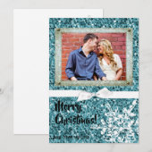5 x 7 Kerstmis XMAS Blue Glitter Snowfla FOTO-kaar Feestdagenkaart (Voorkant / Achterkant)